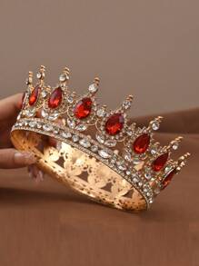 1pc Bride Crown Tiara, Wedding Crown Alloy Crystal Headpiece, Birthday Party Christmas Carnival Decoration Hair Accessory - Round Crown HG384 - View 2