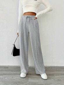 Pantaloni casual in tinta unita a vita alta con coulisse e gamba dritta