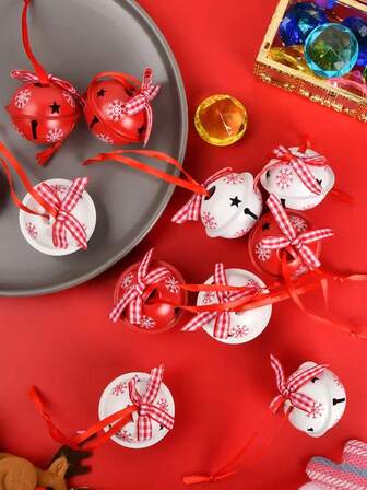 Set de 12 adornos de campanillas de Navidad - Campanas metálicas DIY para decoración de árbol de Navidad, encantos colgantes festivos para suministros de fiesta, decoración del hogar, decoración de habitación, decoración de pared