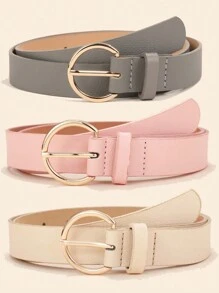 1pc Women's Simple Casual Round Buckle Solid PU Leather Belt, Multiple Colors Available Summer, School Fall, Autumn, Halloween - Casual Belts - View 8