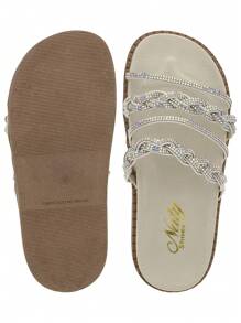 Women's Flatform Sandal Clog Shiny Rhinestone Comfortable Naty Shoes - 米色 - 查看 4