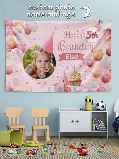 1pc Customized Multi-Size Photo & Name Birthday Background Banner, Personalized Happy Birthday Photo Backdrop & Women, Birthday Party Decoration, Christmas, Ornamental Fashionable, High-Quality, Stylish, Exquisite Custom, Personalized, Unique Ideal Gifts For Her Her, Boyfriend, Girlfriend, Dad, Family, Mom, Friends, Pets, Son, School Students, Daughter, Workers School, Home, Office, Multi-Functional, For Anniversaries, For Valentine's Day, For Mother's Day, For Father's Day, For Graduation, For Weddings, For Housewarming,Gala Night,Customized Banners & Pennants,Home Refresh