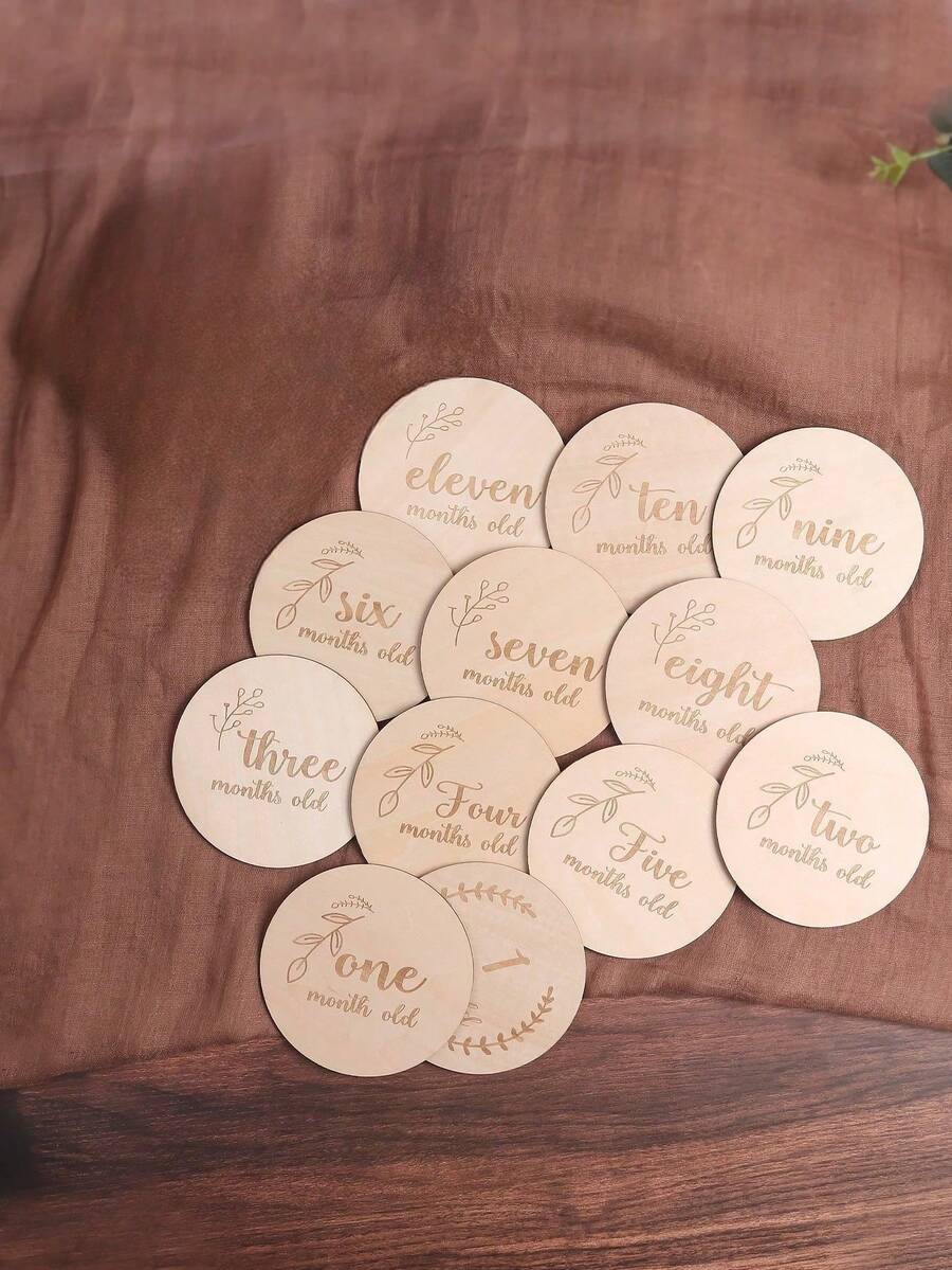 12 件婴儿每月里程碑木制圆盘，新生儿摄影道具，适合 12 个月成长婴儿派对家庭装饰礼物婴儿派对复活节礼物，适合女孩/男孩 - 彩色 - 查看 1
