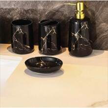 1 Pc 400ml Marble Textured Refillable Push-Touch Liquid Soap Dispenser Made Of Ceramic For Facial Cleanser, Hand Soap, Shower Gel, Shampoo, Restaurant Cleaner - Suitable For Hotel, Kitchen, Bathroom, Home Decor Accessories Kitchen Items Kitchen Accessories Kitchen Tools - Multicolor - View 9