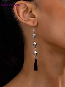 1 Cặp Hoa tai thời trang Halloween Gothic dành cho nữ, Hoa tai tua rua hình đầu lâu bằng hợp kim thích hợp cho tiệc thời trang, Halloween và đeo hàng ngày - bông tai đầu lâu - Xem 5