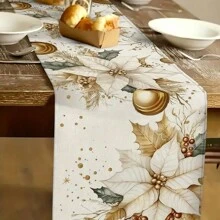 Decorazione natalizia, runner da tavola con fiori bianchi e oro, decorazione natalizia per vacanza, decorazione natalizia per interni - Multicolore - Visualizzare 5