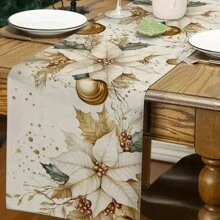 Decorazione natalizia, runner da tavola con fiori bianchi e oro, decorazione natalizia per vacanza, decorazione natalizia per interni - Multicolore - Visualizzare 4