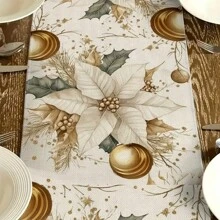 Decorazione natalizia, runner da tavola con fiori bianchi e oro, decorazione natalizia per vacanza, decorazione natalizia per interni - Multicolore - Visualizzare 6