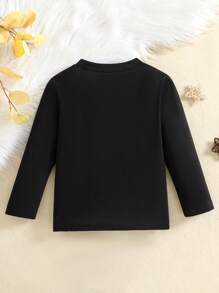 Top de camada de base térmica com decote redondo e cor sólida clássica para meninas, manga comprida, item essencial para uso diário - Preto - Ver 2