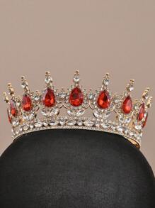 1pc Bride Crown Tiara, Wedding Crown Alloy Crystal Headpiece, Birthday Party Christmas Carnival Decoration Hair Accessory - Round Crown HG384 - View 3