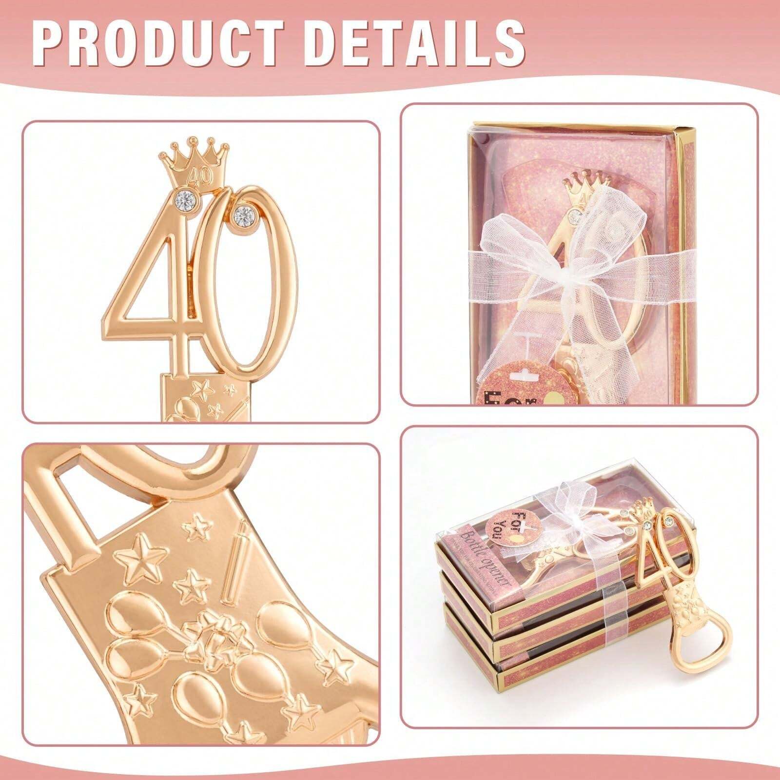 Gold 40th Birthday Party Bottle Opener, Suitable As Guest Favors Or