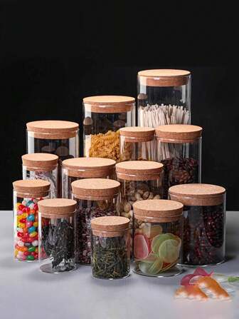 1 件装厨房玻璃储物罐带软木盖家用透明茶叶密封罐糖果谷物咖啡豆储存容器