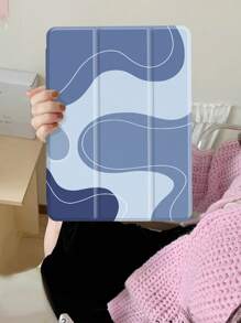 夏季抽象线条保护套适用于 iPad 10.2 英寸 2021/2020 iPad 第 9/8 代，兼容 Galaxy Tab A8 10.5 英寸 2022，标签保护套，带笔架，支持自动睡眠/唤醒盖 - 彩色 - 查看 4