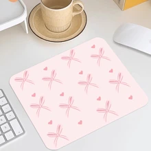 粉色鼠标垫，可爱蝴蝶结鼠标垫，方形爱心无线鼠标垫，防滑PU鼠标垫，适用于办公电脑和笔记本电脑，26*21厘米，圣诞/新年礼物（2026） - 粉色 - 查看 3