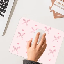 粉色鼠标垫，可爱蝴蝶结鼠标垫，方形爱心无线鼠标垫，防滑PU鼠标垫，适用于办公电脑和笔记本电脑，26*21厘米，圣诞/新年礼物（2026） - 粉色 - 查看 4