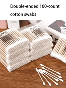 10 paquets de 100 pièces de tampons de nettoyage à double extrémité, bâtonnets en bois, boules-cotons de maquillage, boules, cure-oreilles
