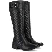 Women's Leather Riding Boot With Quilting On The Shaft - màu đen - Xem 3