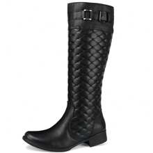 Women's Leather Riding Boot With Quilting On The Shaft - màu đen - Xem 1