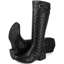 Women's Leather Riding Boot With Quilting On The Shaft - màu đen - Xem 5