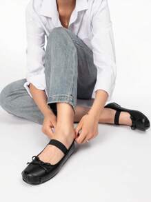 Women's Ballet Flats Bowknot Round Toe Mary Jane Elastic Band Fashion Lightweight Soft Sole Commuting Dancing Autumn And Winter Party Wedding Shoes Valentines