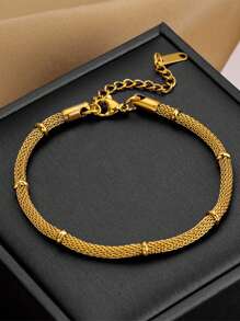 2pcs/Set Minimalist Stainless Steel Round Snake Chain Necklace + Bracelet Set, Random Bead Quantity, Necklace + Bracelet - Necklace + Bracelet - View 3