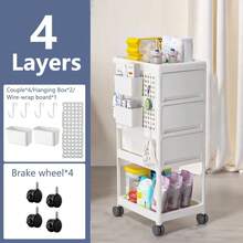 Storage Stroller - 4 Layer, Storage For Bedroom, Living Room, Kitchen,Restroom,Flexible To Move, Can Put Toys, Snacks, Tools, Pet Supplies,PP Material Is Safe And Durable Outdoor Decor - White - View 4