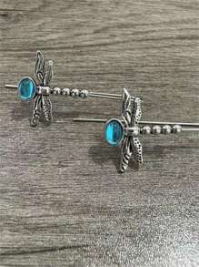 1 cặp bông tai móc dài thiết kế chuồn chuồn cổ điển Bohemian, thích hợp cho trang sức hàng ngày, tiệc tùng, du lịch - Bạc - Xem 3