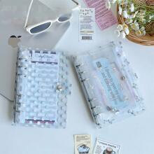 A6 泡泡蝴蝶结活页预算计划器，12 张纸张，2 个拉链袋，活页夹笔记本套装，学校用品 - 無色 - 查看 4