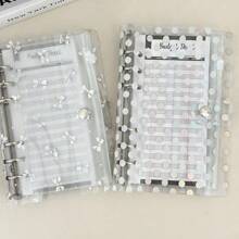 A6 泡泡蝴蝶结活页预算计划器，12 张纸张，2 个拉链袋，活页夹笔记本套装，学校用品 - 無色 - 查看 3