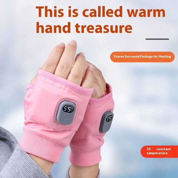 Unisex Heated Gloves - Portable Half-Finger Design, Three Temperature Settings, Ultimate Winter Warmth, USB Rechargeable Fingerless Heated Gloves With Touch Screen Functionality, Casual Style, Solid Color, Warm Hand Protection, Suitable For Outdoor And Fashion Use, Striped Refinement , 1800mAh Lithium Battery