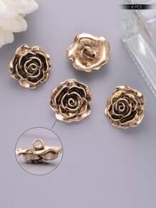 Vintage Rose Flower Metal Buttons 6 Packs, Antique Style Decorative Button For Coats, Sweaters, Suits, Jackets, Women's Fashion, DIY Crafts, Hair Accessories, Sewing Supplies - Golden & Silver Grey