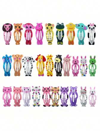 10 st/set Söt tecknad djurhårklämma i metall för flickor, kanin, lejon, katt, hund, panda, elefant, flerfärgade hårtillbehör för dagligen, semester, fest, present