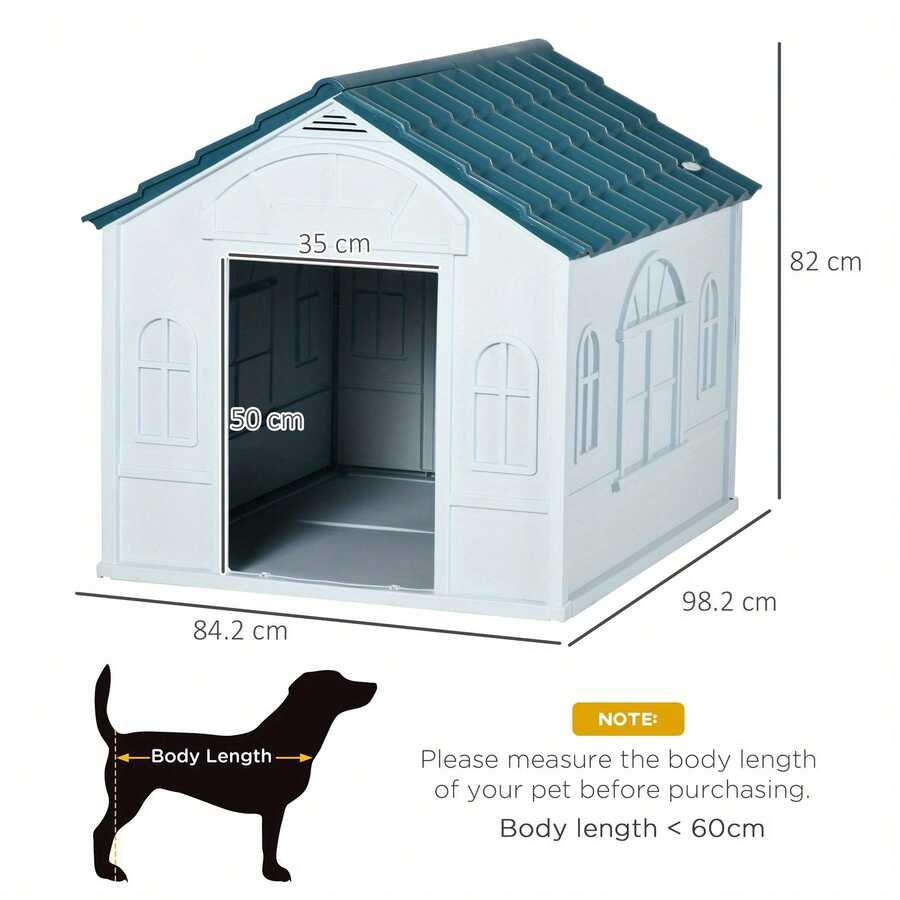 Plastic Dog House Outdoor Indoor, WeatherResistant Dog Kennel, With