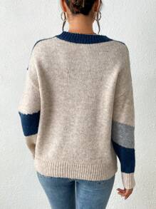 「 Jumpers For Women」Women's Round-Neck Long-Sleeved Asymmetrical Pattern Patchwork Simple Sweater For Daily Casual Wear [Back-To-School Season]