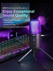 HAVIT GK51 Professional Recording Microphone With Noise Cancellation, Condenser USB Microphone, Cardioid Pickup, Suitable For Laptop,Windows,Music Studio,Podcast,Recording,Vocals Voice Over - Black - View 2