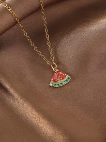 1 件可爱水果系列樱桃和西瓜吊坠不锈钢项链，适合女性日常佩戴、节日、约会、派对、礼物
