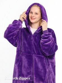 1 Pcs Wearable Blanket Sweatshirt For Women And Men, Warm And Cozy Oversized Blanket Hoodie, Thick Flannel Blanket With Full Zipper And Giant Pocket, Birthday Gifts For Women, Sister, Teen Girl Gifts - Zip Dark Purple - View 5