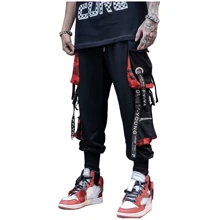 Pantalones deportivos Hip Hop Harem para hombre, pantalones tácticos con cordón,estilo punk, estilo cargo, holgados, estilo hip hop, harén, ropa de calle - Negro - Ver 5