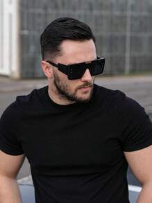 1 Cặp kính thời trang nam cỡ lớn liền khối, kiểu dáng hiện đại Âu Mỹ, phụ kiện đi biển, kính thời trang thiết yếu cho kỳ nghỉ hè ở bãi biển và du lịch ngoài trời. - màu đen - Xem 3