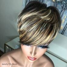 Pixie Cut Wig For Women Human Hair 1B/30/613 Colored Short Pixie Cut Wig For Women Human Hair Multicolor Pixie Wigs For Women Colored Wig For Daily Use, Love Gift, Valentine's Day, Put On And Go Glueless Full Machine Made Wigs - Multicolor - View 3