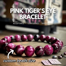 Pulsera personalizada de ojo de tigre rosa con piedras naturales de energía artificial para hombres y mujeres, brazalete de curación Reiki como regalo de joyería - Multicolor - Ver 1