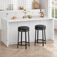 360° Swivel Bar Stools Set,24" Counter Height Bar Stools With Footrest, Backless Round PU Leather Upholstered And Metal Frame, For Kitchen Island, Dining Room, Home Bar - màu đen - Xem 4