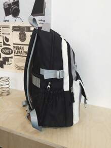 1 peça Mochila de nylon preta casual estilo universitário com letras desenho animado pentagrama com vários bolsos grande capacidade dobrável resistente à água fivela com aba zíper, adequada para adolescentes escola diária/treinamento, mulheres deslocamento diário/passeios/compras/viagens, presente de estudante para volta às aulas/temporada de formatura - Preto - Ver 9