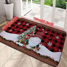 1 bucată Crăciun, roșu, negru, carouri, pitic și model de pom de Crăciun, covor decorativ de familie - Covor modern, minimalist, super absorbant, anti-alunecare, moale, prietenos cu pielea, rezistent la oboseală, covoraș antiderapant pentru intrare interioară, ușă din față, bucătărie, spălătorie, mai multe stiluri disponibile