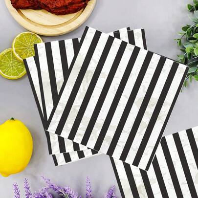24pcs/48pcs Party Napkins, Black And White Striped Napkins, Minimalist Printed Tissue Paper, Party Decorative Napkins For Birthday, Holiday, Party, Gathering, Evening, Date, Restaurant, Tabletop, Plate Decoration