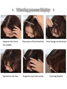 夹式刘海发夹式接发黑色金色棕色空气刘海带鬓角假发女士弧形刘海适合日常佩戴