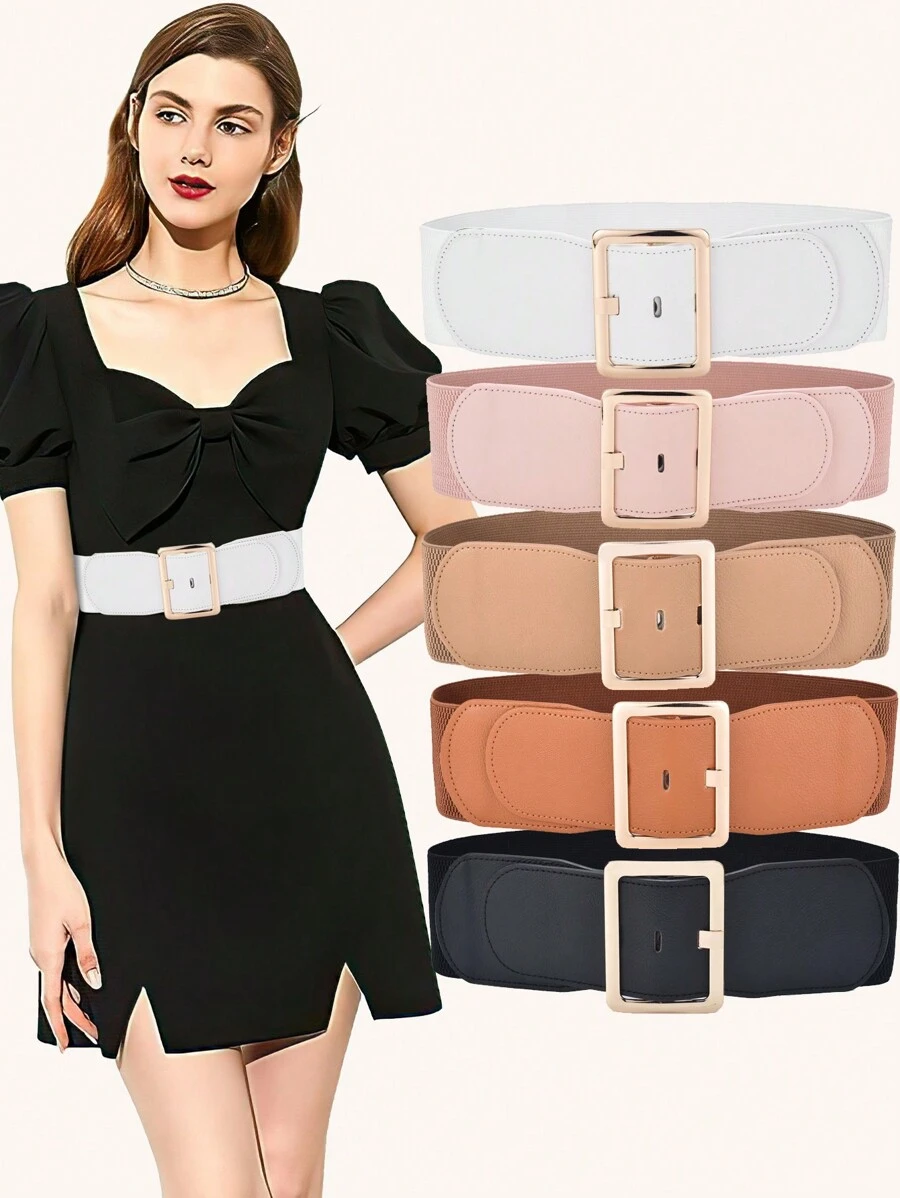 1 chiếc thắt lưng co giãn bản rộng dành cho nữ, khóa kim loại cổ điển, co giãn cỡ lớn, phù hợp với nhiều trang phục và cosplay Halloween mùa hè, trường học mùa thu, mùa thu, Halloween