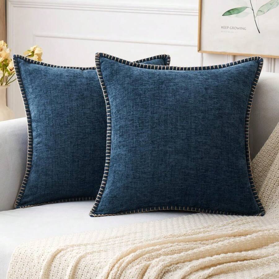 1pc Soft And Comfortable Double-Sided Chenille Pillow Case With Sewn Edges (Without Filler), Spring/Summer Swiss Dot Velvet Pillowcase, Decorative Square Pillow Cover, Suitable For Sofa And Bed - Navy Blue - View 1