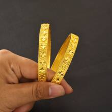 4 CHIẾC Vòng tay Dubai cổ điển màu vàng/bạc cỡ cố định, Quà tặng trang sức sang trọng cho tiệc cưới sinh nhật của bé gái - A - Xem 12