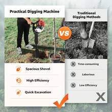 ZhdnBhnos 52CC 2Stroke Gas Powered Excavator Portable Tree Digger Garden Shovel Pit Digger - Black and Red - View 7